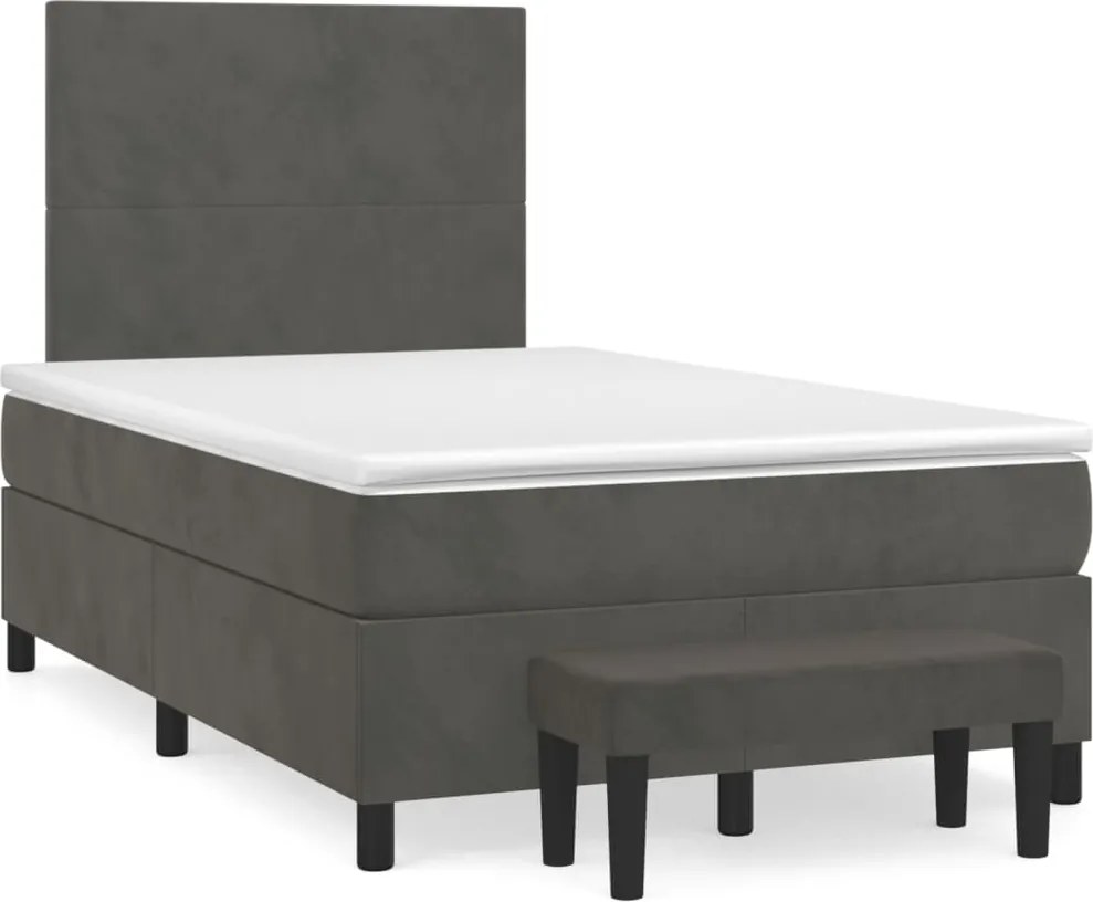vidaXL Pat box spring cu saltea, gri închis, 120x200 cm, catifea
