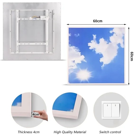 Brilagi - Plafonieră LED SLIMFRAME SKY, 58W, 230V, 60 x 60 cm, argintiu/albastru