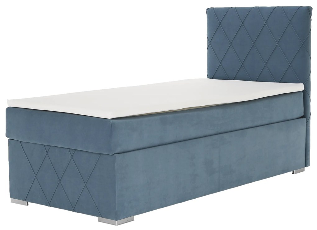 Pat boxspring, pat de o persoană, albastru, 90x200, dreapta, PAXTON