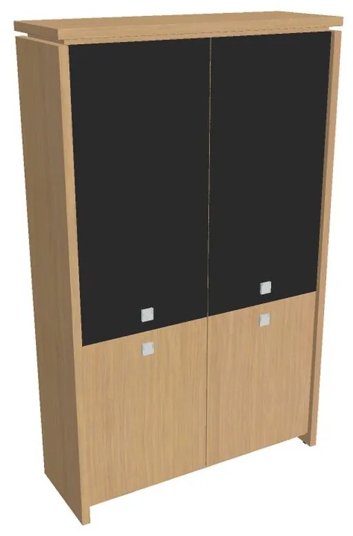 Dulap înalt Verno 128 x 46 x 210 cm, uși combinate, stejar deschis / negru