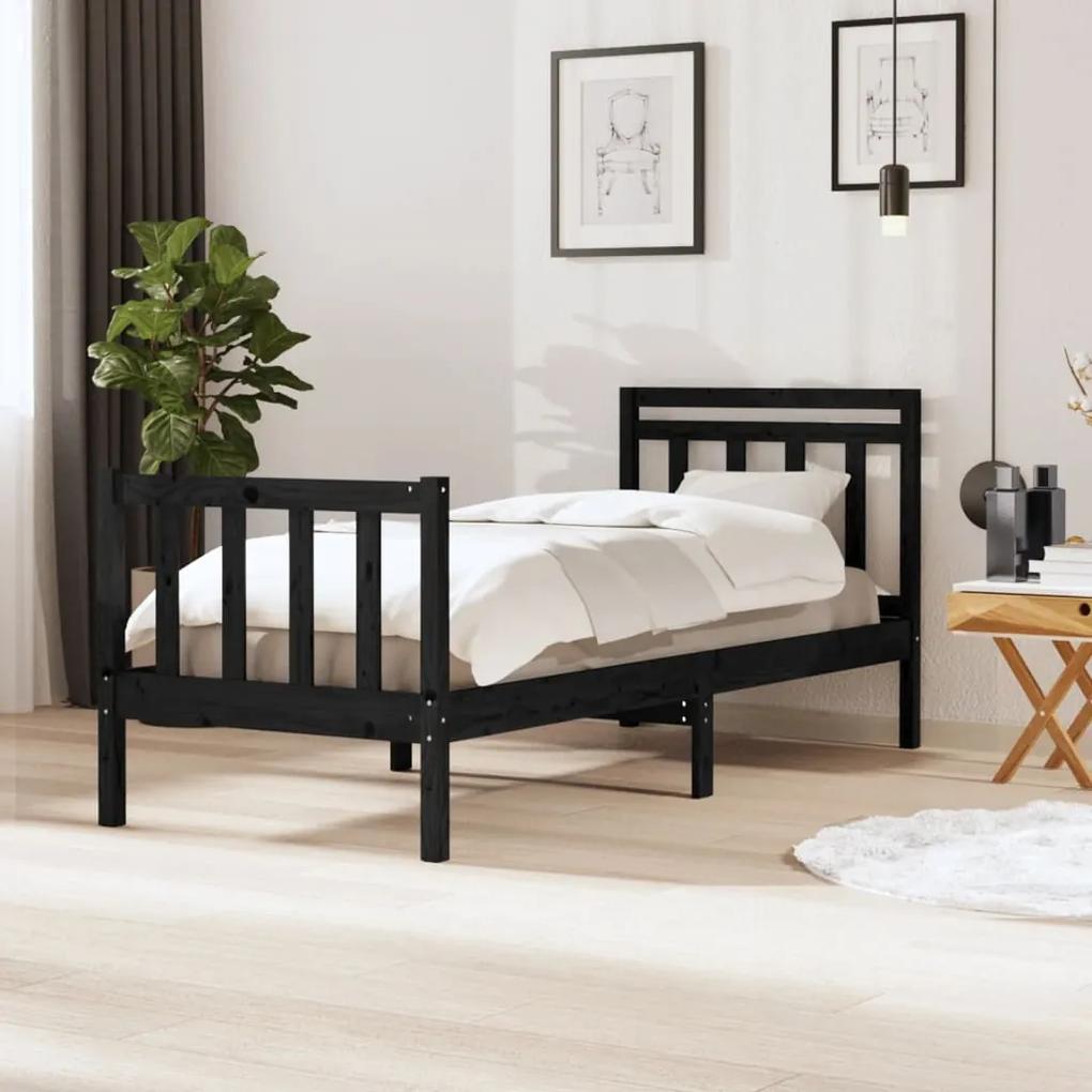 3100708 vidaXL Cadru de pat ,negru, 90x200 cm, lemn masiv