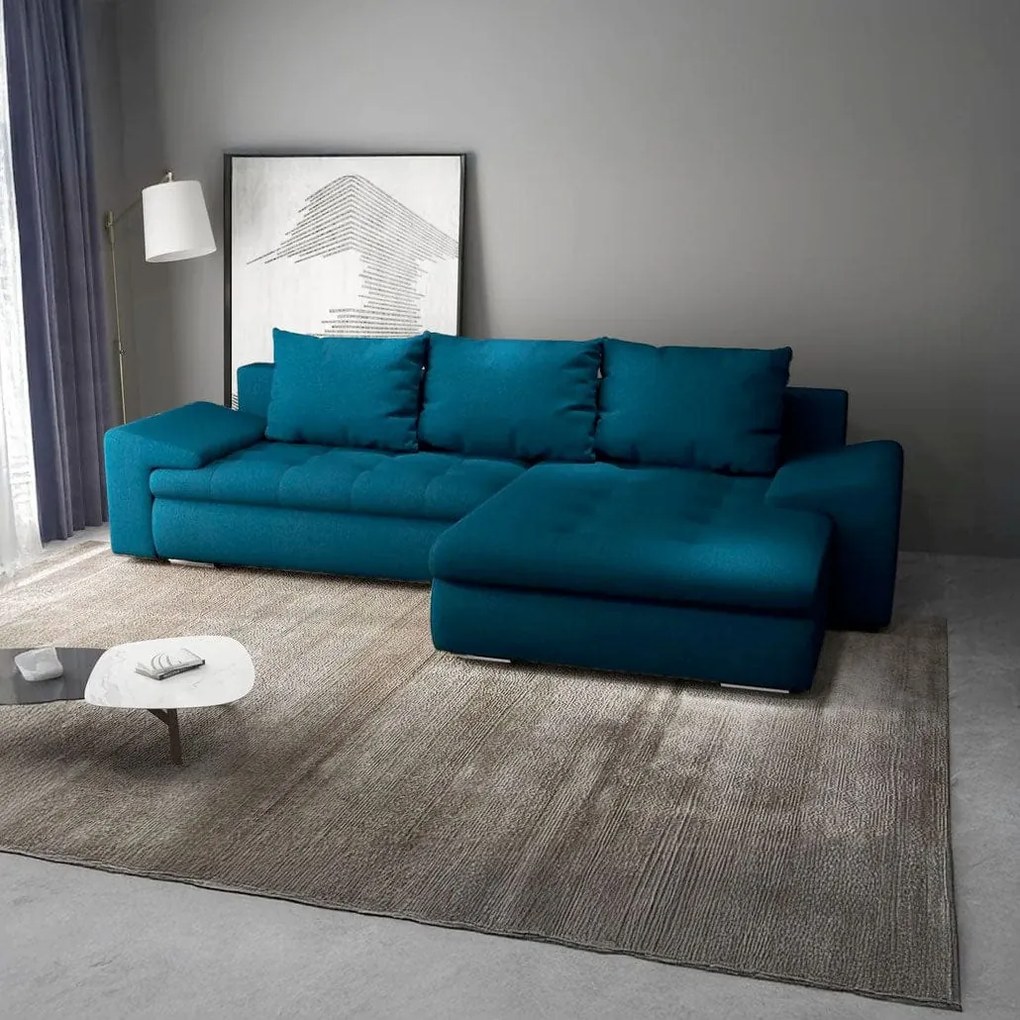 Colțar extensibil dumonde cu ladă de depozitare si sezut confortabil din spuma high-density, Leonardo Enjoy Petrol 260x185 cm II