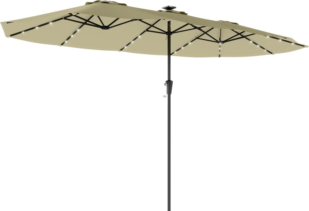 Outsunny Umbrelă dublă de grădină 4x2 m cu 36 de lumini LED UPF50+ Manivelă 12 tije Rezistentă la apă Bej | Aosom Romania