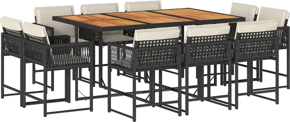 vidaXL Set mobilier de exterior cu perne, 11 piese, negru, poliratan