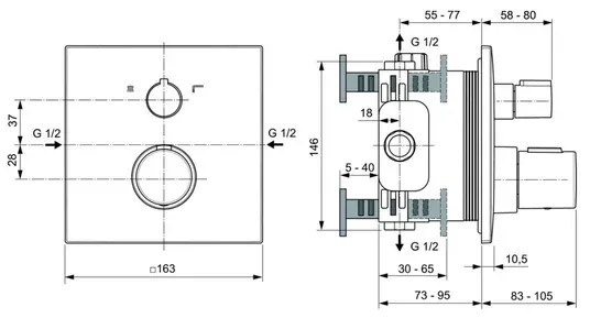 Baterie cada - dus incastrata Ideal Standard Ceratherm C100 negru mat