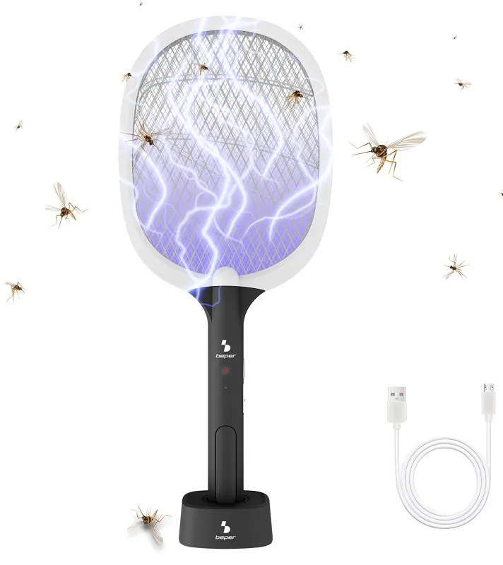 Rașetă electrică împotriva insectelor Beper P206ZAN250, 2 W, încărcare USB, suport, iluminare LED, alb