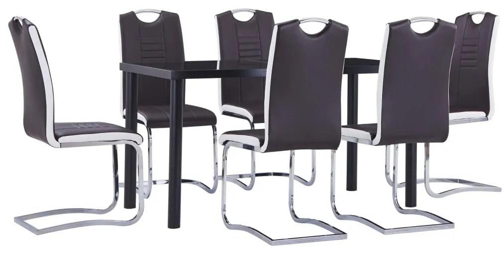 vidaXL Set mobilier de bucătărie, 7 piese, maro, piele ecologică