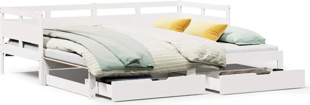 vidaXL Pat de zi cu extensie și sertare fără saltea, alb, 80x200 cm