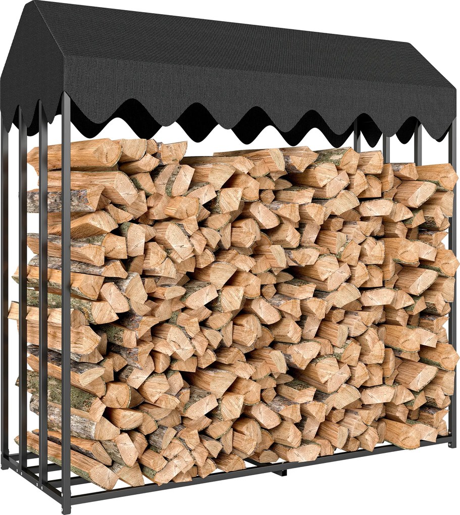 Outsunny Suport lemne exterior, raft pentru lemne cu husă de protecție 600D Oxford capacitate 1,9 m³, oțel 186x70x185cm negru | Aosom Romania