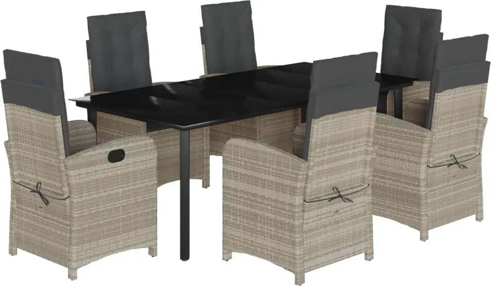 vidaXL Set mobilier de grădină cu perne, 7 piese gri deschis poliratan