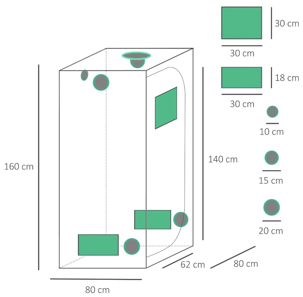 Outsunny Cort Hidroponic din Oxford 600D cu 5 Orificii de Ventilație Reglabile și Fereastră, 80x80x160 cm, Negru | Aosom Romania