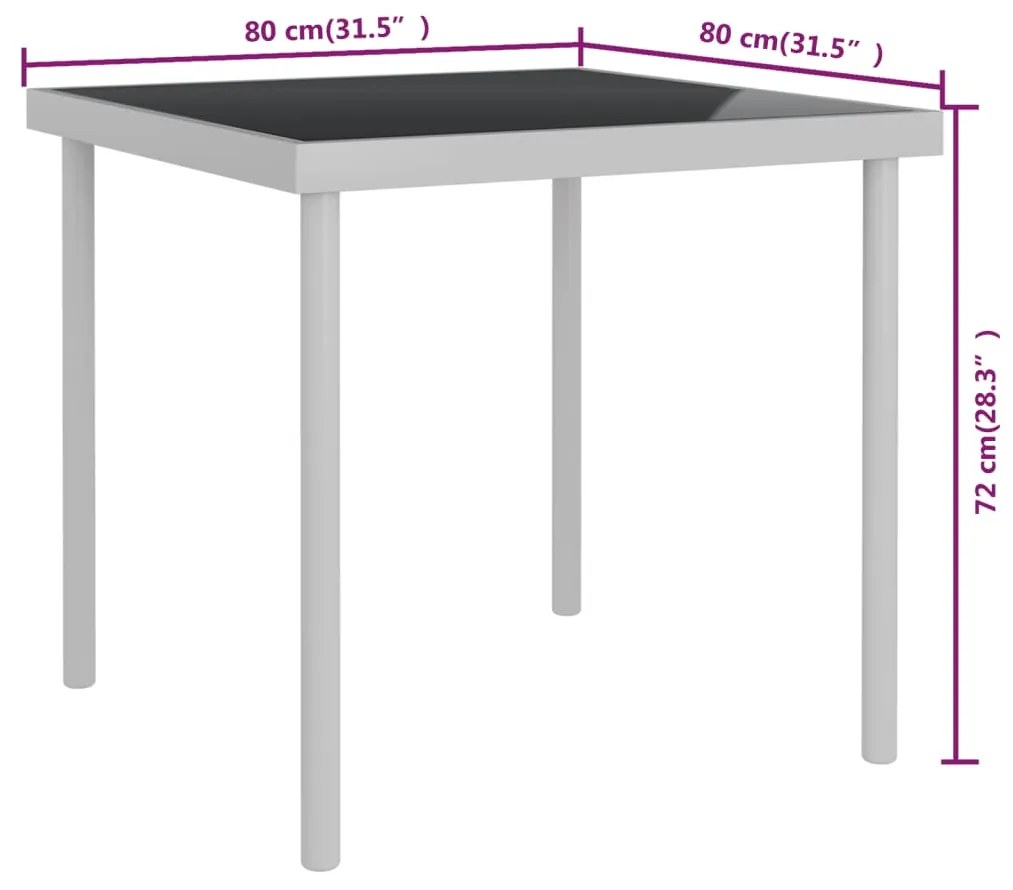 Masa de exterior, gri deschis, 80x80x72 cm, sticla si otel 1, Gri deschis