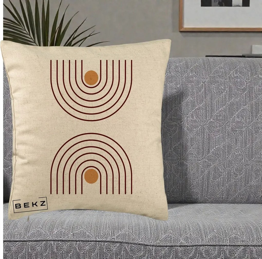 Perna Decorativa Geometric Boho Arc, 40x40 cm, Bej, Husa Detasabila, Perna Inclusa, BEKZ®
