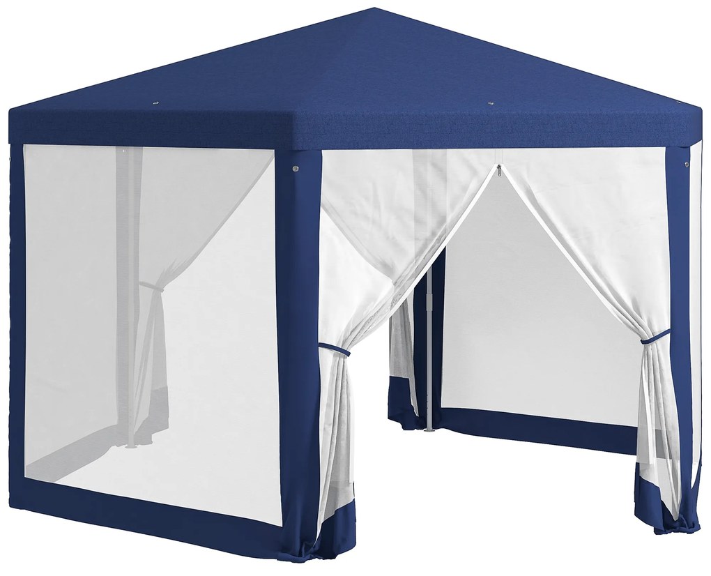 Outsunny Tonnelle de grădină hexagonală 3 x 3,4 m, cort de recepție cu pereți laterali din plasă, 2 uși pentru camping albastru | Aosom Romania
