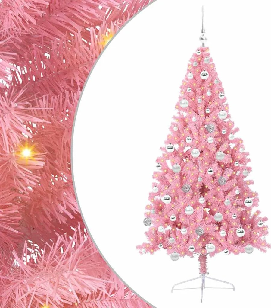 vidaXL Pom de Crăciun artificial pre-iluminat Roz 180 cm PVC