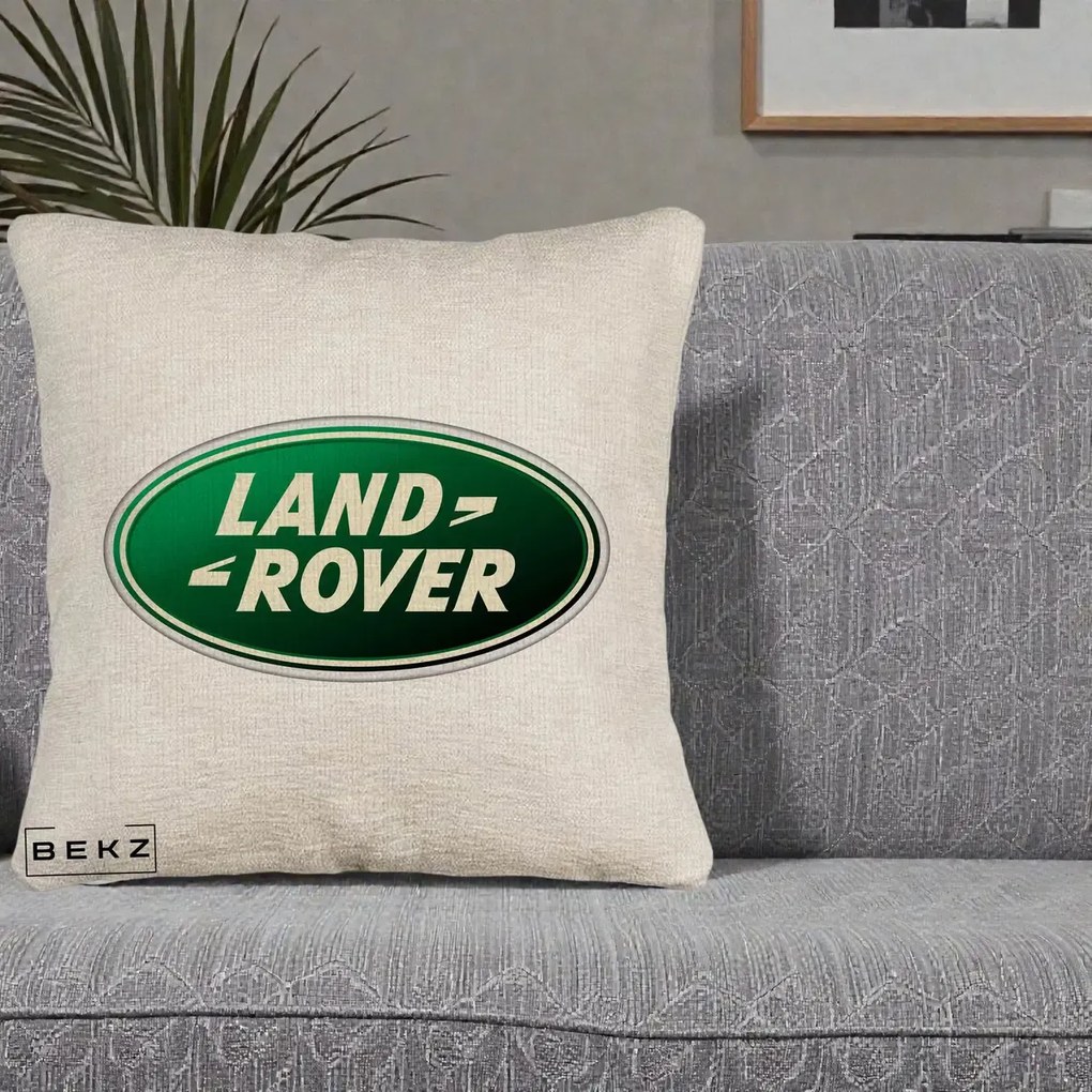 Perna Personalizata cu emblema Land Rover, 40x40 cm, Bej Canapea, Husa Detasabila, Perna Inclusa, BEKZ®