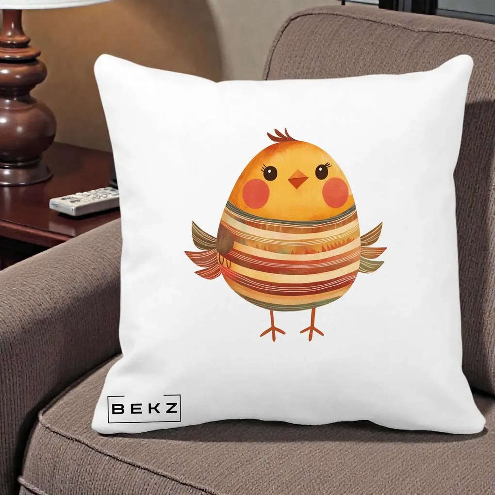 Perna Decorativa Pui Kawaii Portocaliu Dungi Calde, 40x40 cm, Alba Mata, Husa Detasabila, Perna Inclusa, BEKZ®