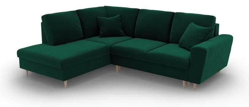 Colțar verde extensibil, cu spațiu de depozitare cu tapițerie din catifea (cu colț pe partea stângă-în formă de ”L”) Kyoto – Cosmopolitan Design