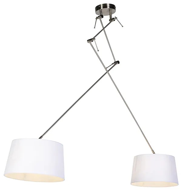 Lampă suspendată din oțel cu abajururi din in alb 35 cm cu 2 lumini - Blitz