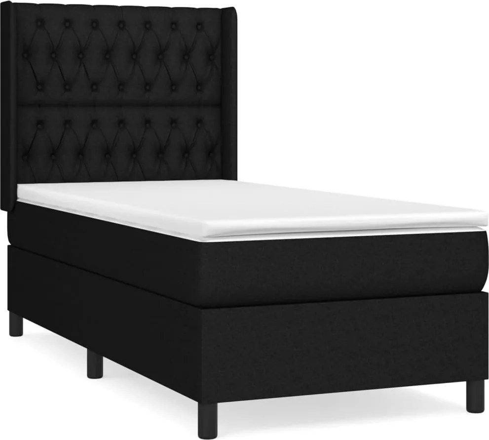vidaXL Pat box spring cu saltea, negru, 90x190 cm, textil