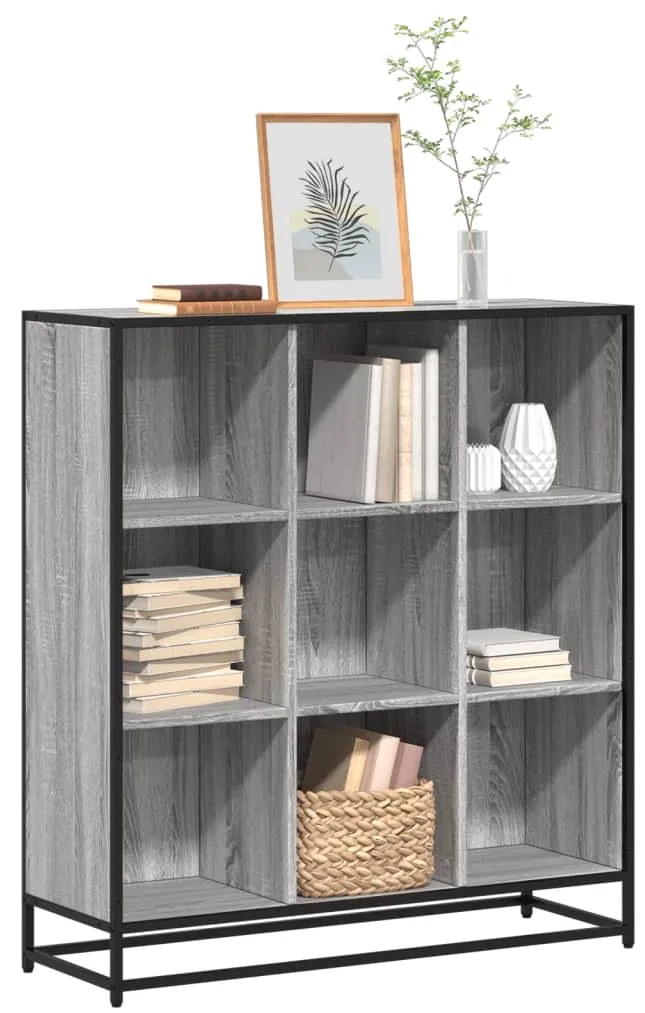 vidaXL Bibliotecă, gri sonoma, 97,5x33x107,5 cm, lemn prelucrat/metal