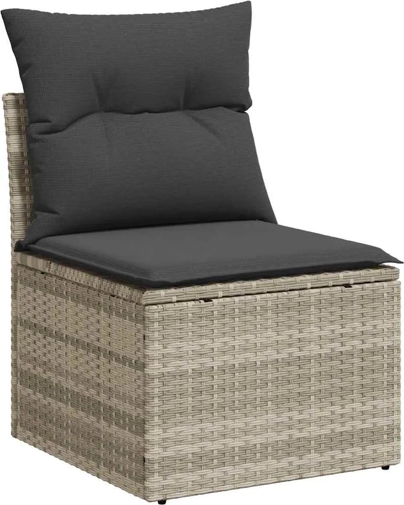 vidaXL Canapea de grădină fără cotiere cu perne, gri deschis poliratan