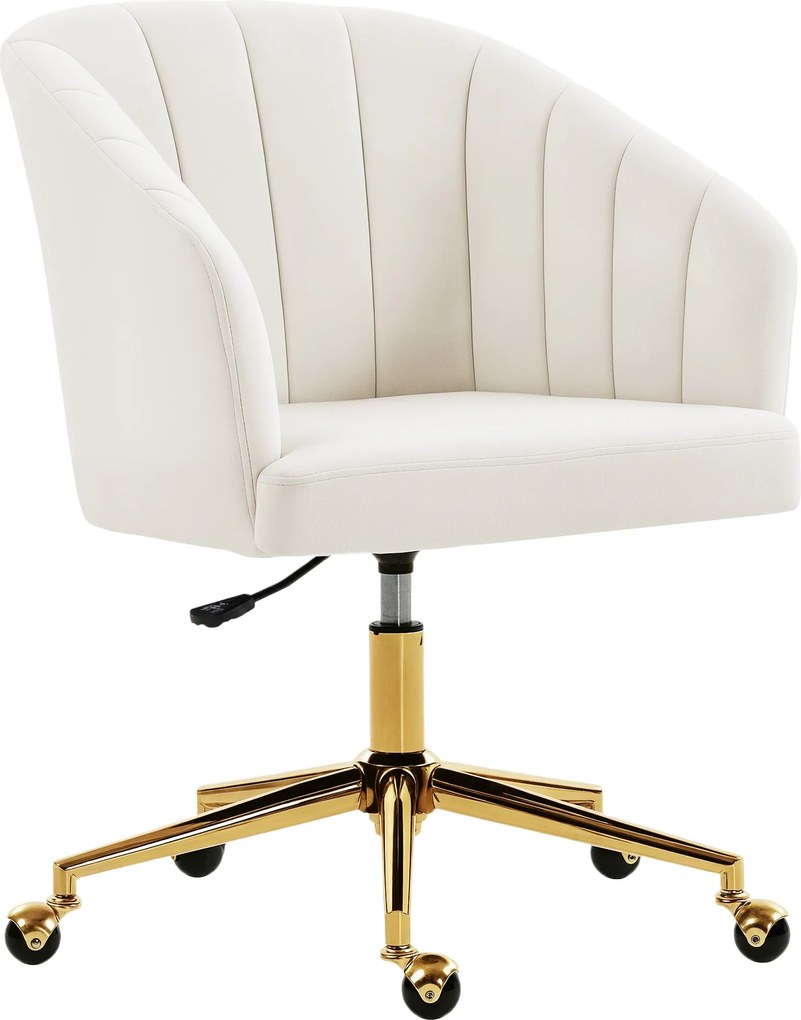 HOMCOM Scaun de birou cu aspect de catifea, umplutură din spumă, reglabil pe înălțime, pe roți, bază din oțel, crem | Aosom Romania