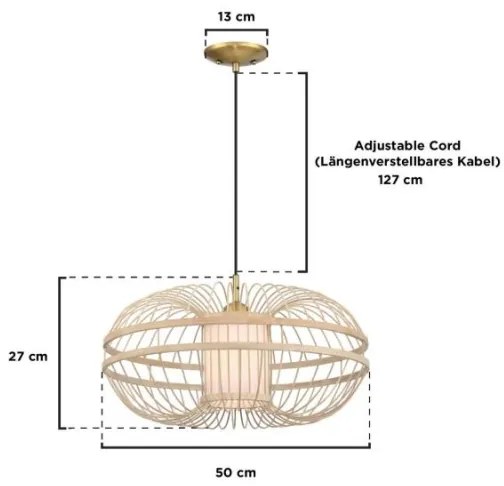 Lustră pe cablu Westinghouse 61255 TULCEA 1xE27/60W/230V bambus