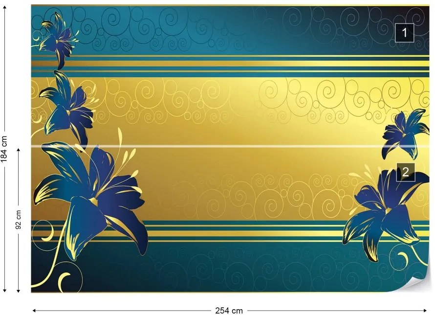 GLIX Fototapet - Luxury Floral Design Blue Vliesová tapeta  - 254x184 cm