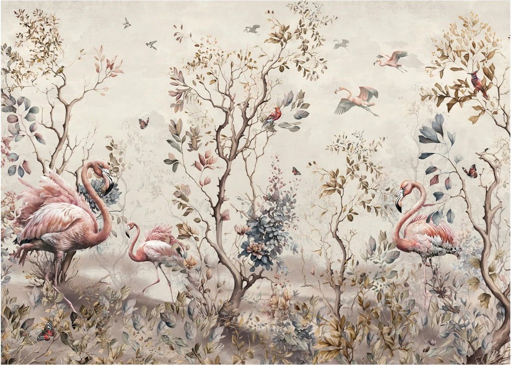 Tablou pe sticlă - Desen de flamingo (70x50 cm)