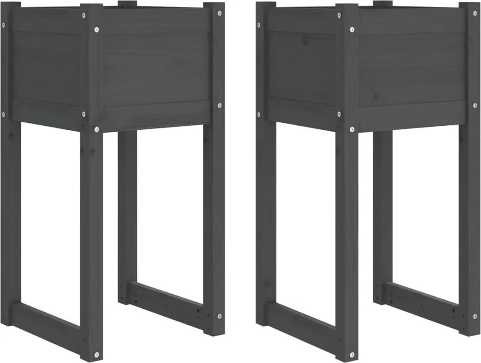 vidaXL Jardiniere, 2 buc., gri, 40x40x81 cm, lemn masiv de pin