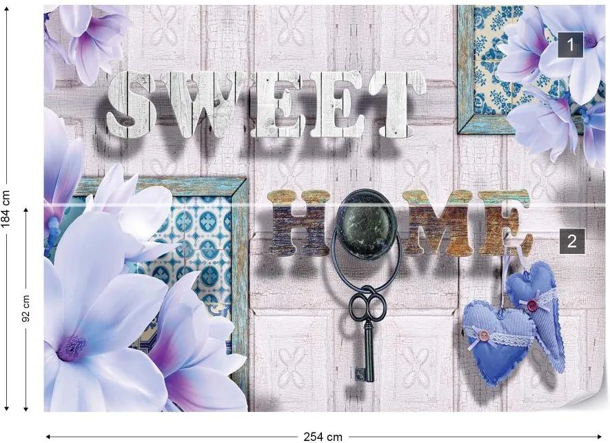 GLIX Fototapet - Sweet Home Flowers Vintage Design Blue Vliesová tapeta  - 254x184 cm