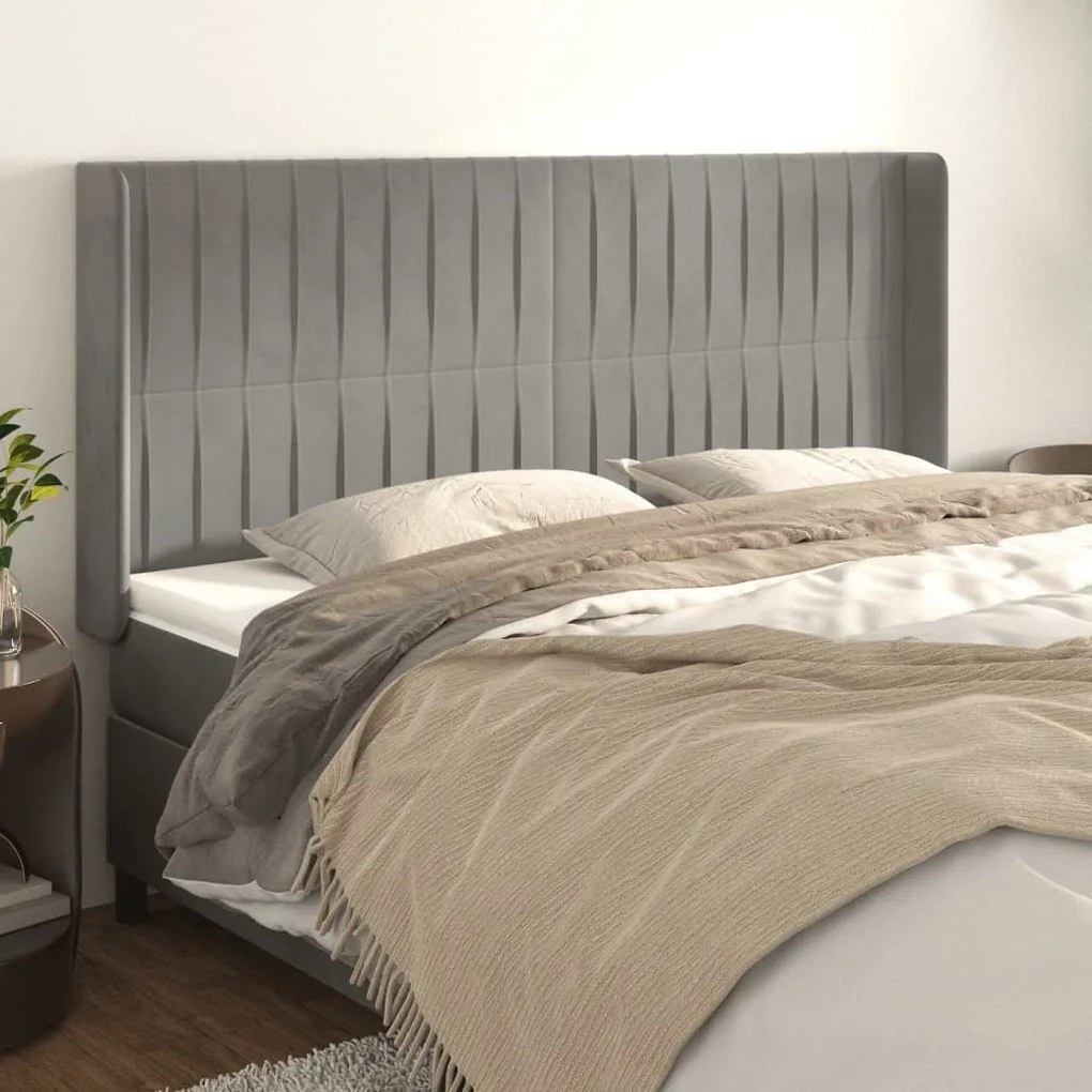vidaXL Tăblie de pat cu aripioare gri deschis 163x16x118/128cm catifea
