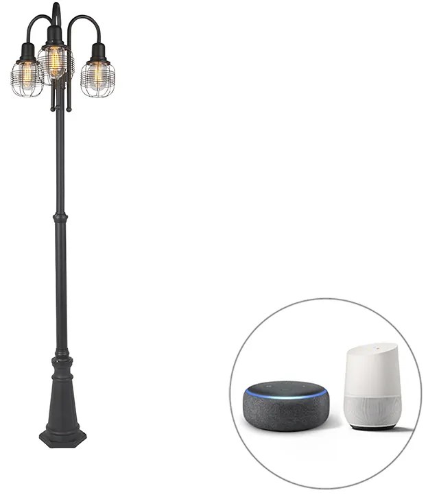Lampă inteligentă de exterior neagră cu 3 lumini IP44 incluzând WiFi ST64 - Guardado