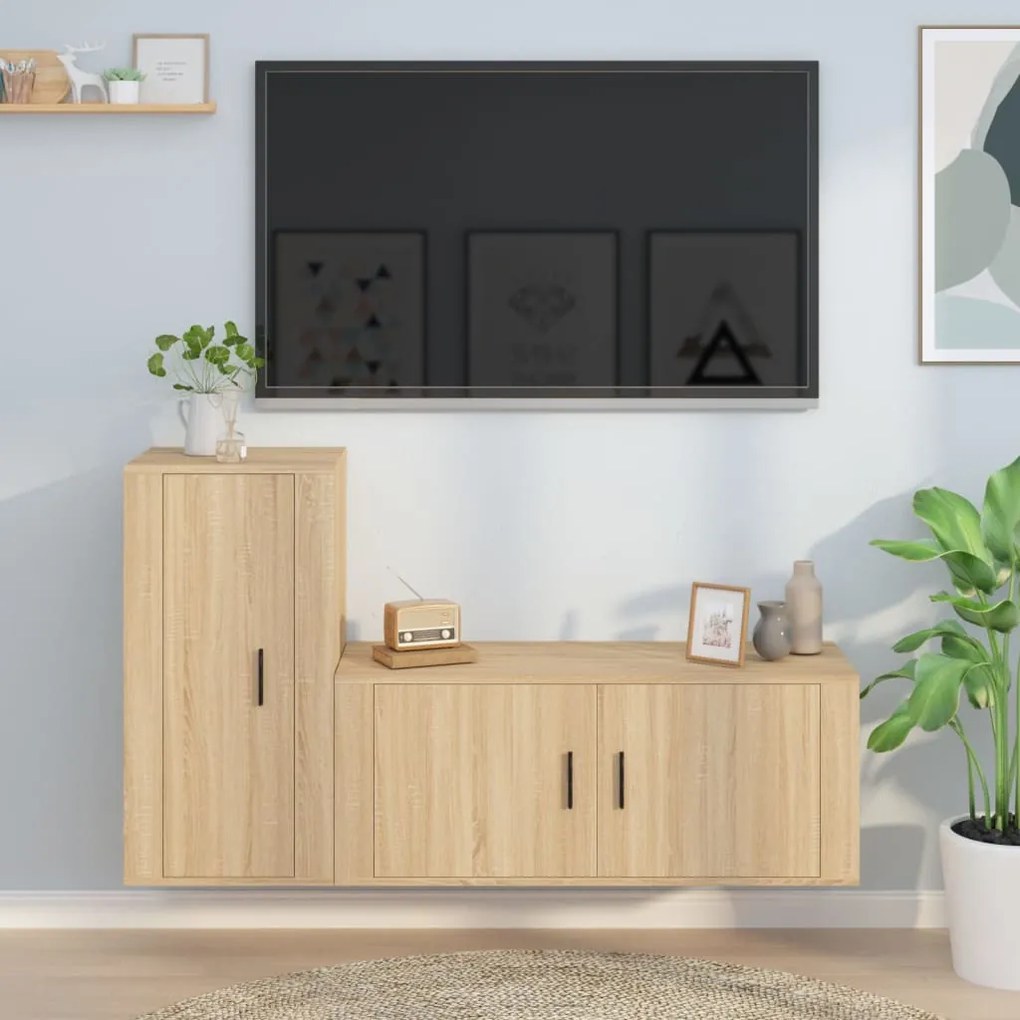 3188489 vidaXL Set dulap TV, 2 piese, stejar sonoma, lemn prelucrat