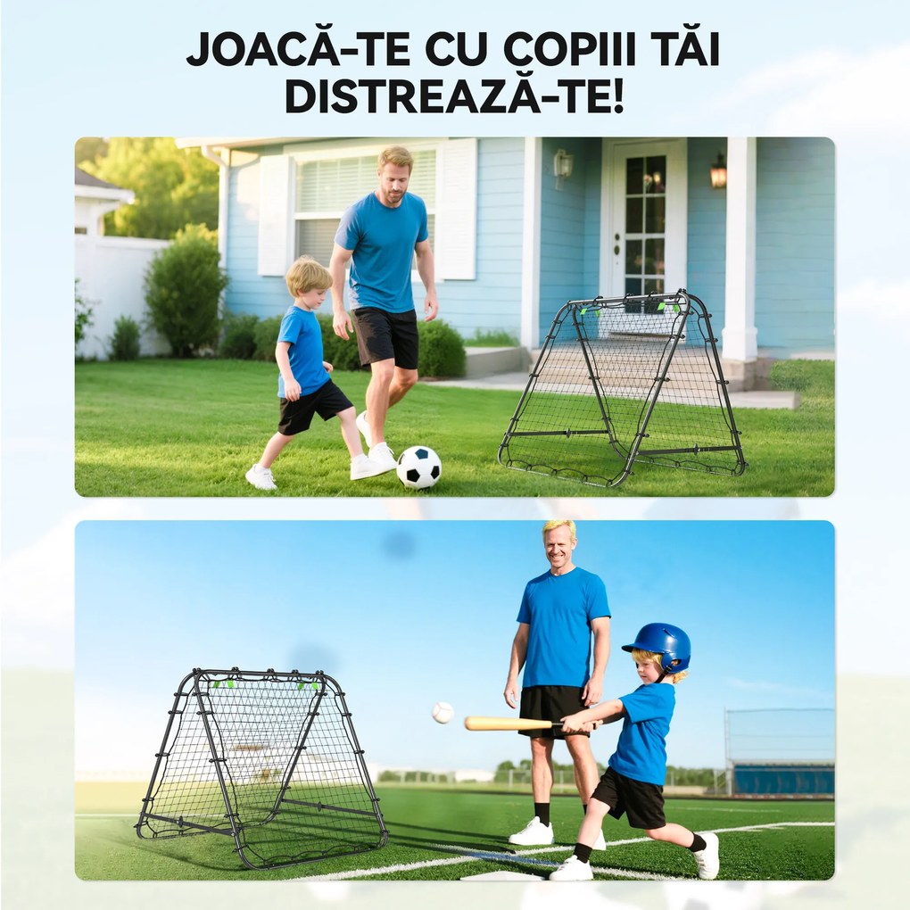 HOMCOM Plasa de fotbal pliabila din PE si  oțel, cu unghi reglabil si cuie, 100x95x90 cm, albastru | Aosom Romania