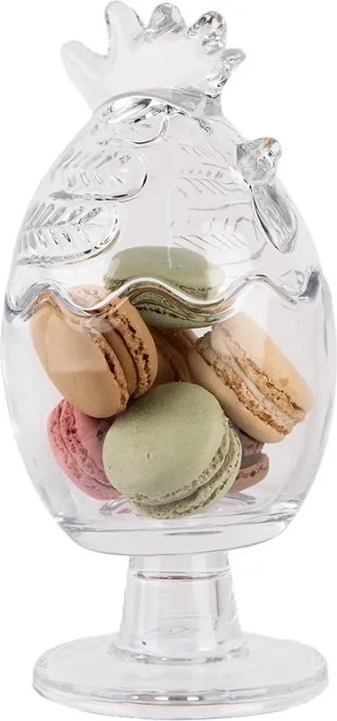 Borcan din sticlă, transparent, cu capac găină, Ø 10x22 cm