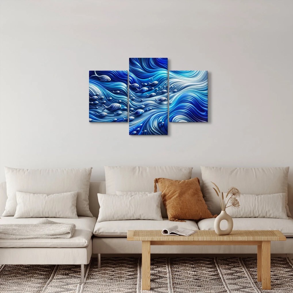 Tablou – Pești în valuri (90x60 cm)