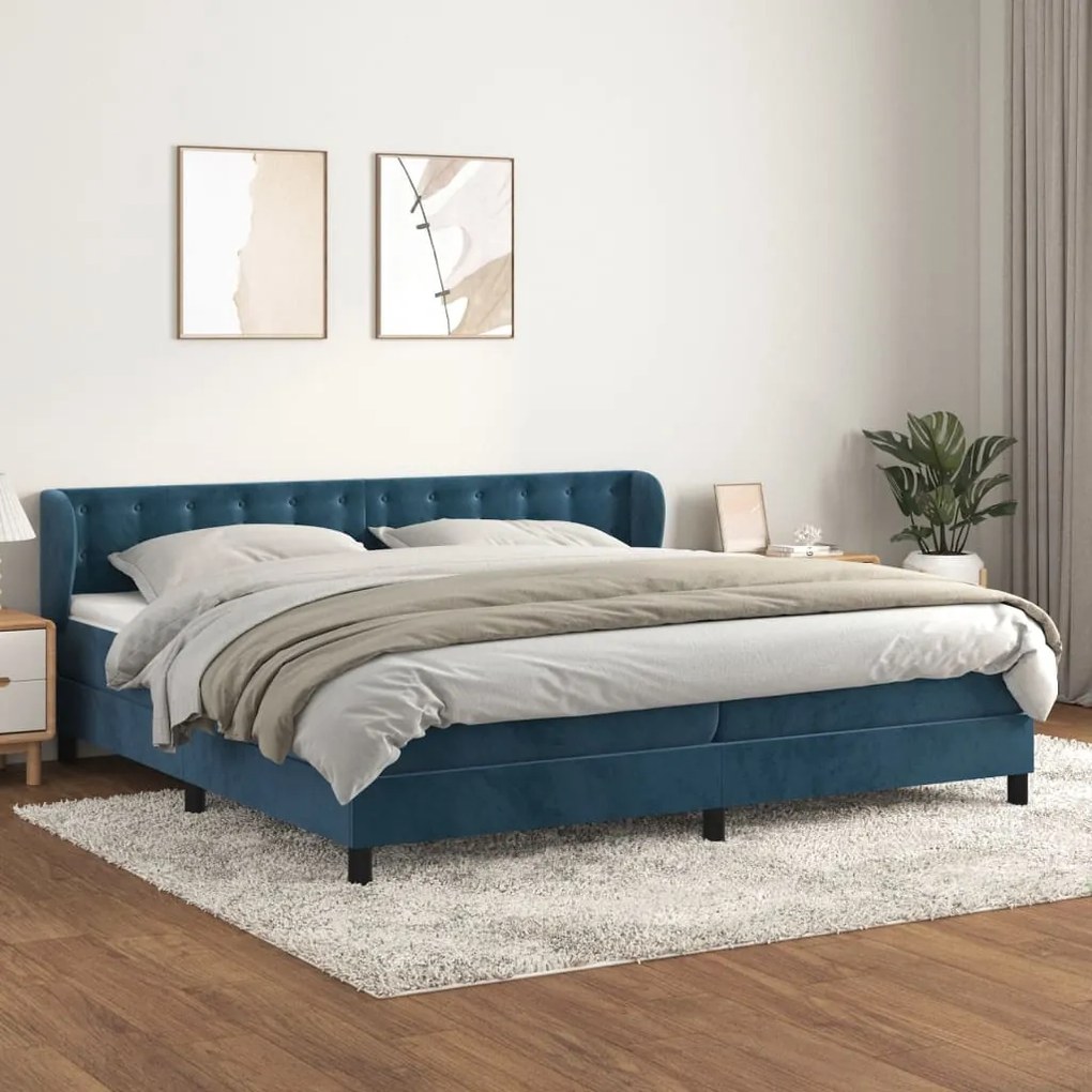 3127755 vidaXL Pat box spring cu saltea, albastru închis, 200x200 cm, catifea