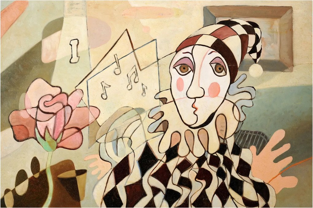 Tablou - Cubismul - arlechin și trandafir (90x60 cm)