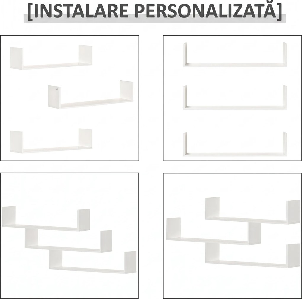 HOMCOM Set di 3 Rafturi de Perete pentru Obiecte, Rafturi de Perete din Lemn, 80x18x18 cm, Alb | Aosom Romania