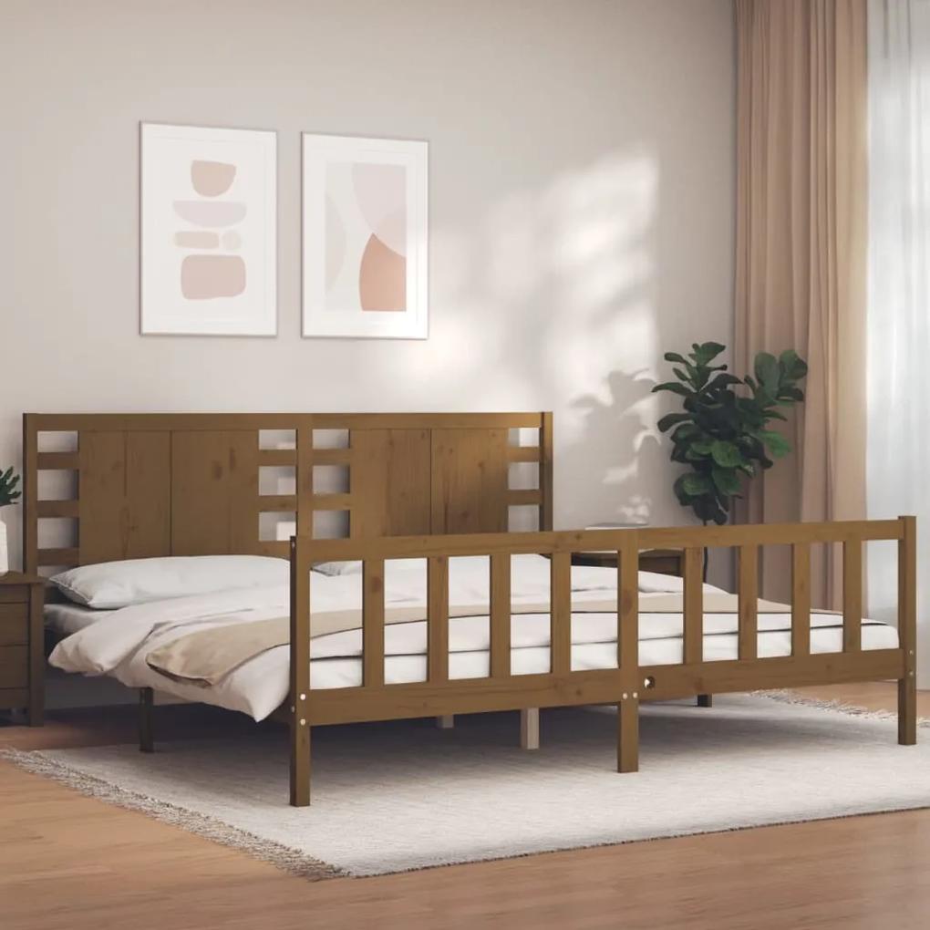 3192839 vidaXL Cadru pat cu tăblie, maro miere, 200x200 cm, lemn masiv