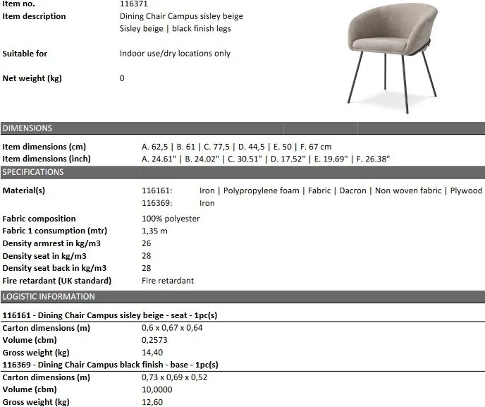 Scaun tapitat design LUX Campus, sisley bej 116371 HZ