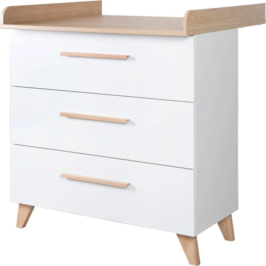 Comodă de copii albă cu aspect de lemn de stejar cu masă de schimbat 88,5x99x76 cm Léon – Roba