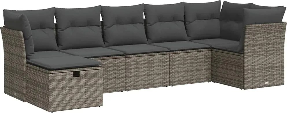 vidaXL Set canapele de grădină, 7 piese, cu perne, gri, poliratan