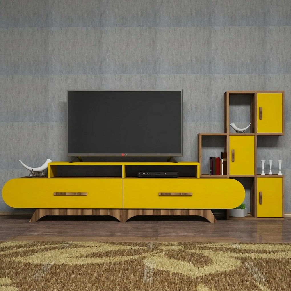Măsuță TV cu dulap Flora S Yellow and Walnut