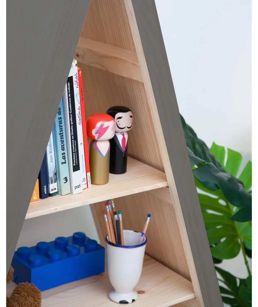 Bibliotecă din lemn de pin pentru copii Little Nice Things Teepee, gri