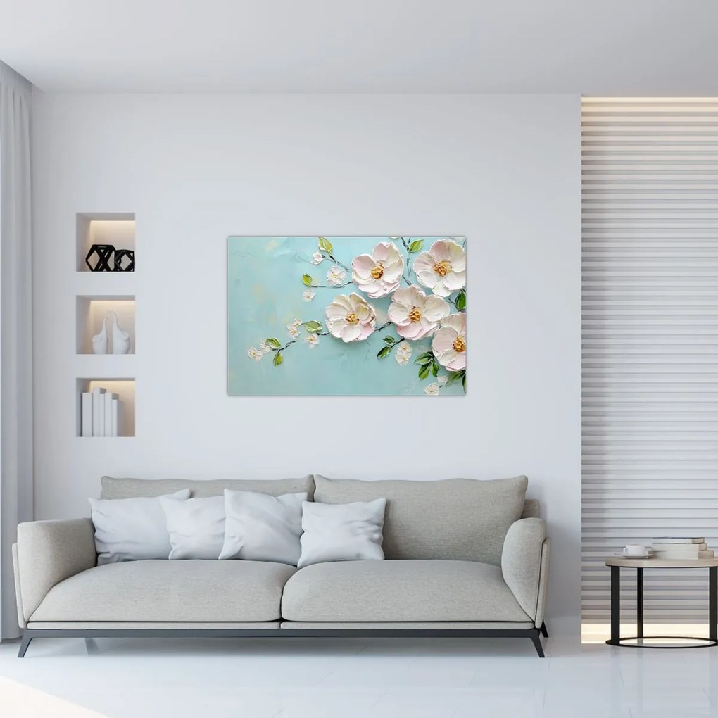 Tablou - Flori pe fundal albastru (90x60 cm)