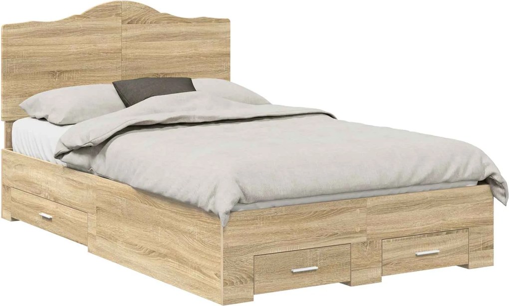 vidaXL Cadru de pat cu sertar Stejar Sonoma 120 x 200 cm Lemn compozit