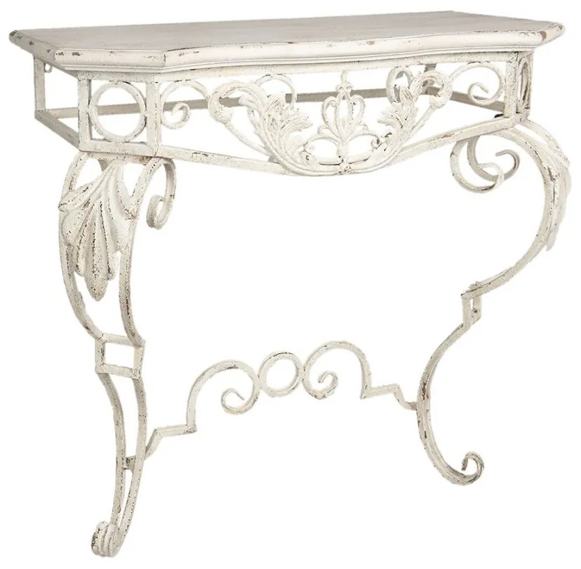 Consola metalica, cu blat din lemn, aspect vintage, Liserelle